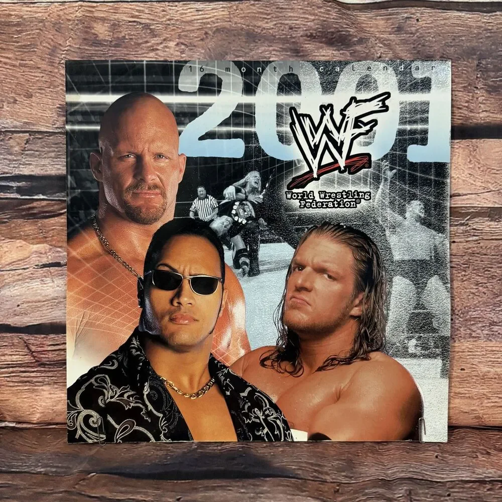 WWF 2001 16 Month Calendar Stone Cold The Rock Triple H Chyna Undertaker Kane